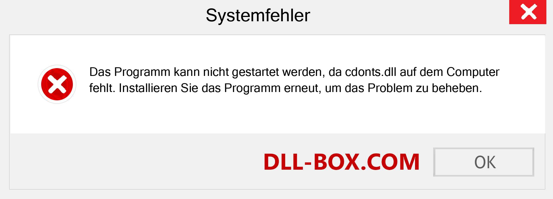 cdonts.dll-Datei fehlt?. Download für Windows 7, 8, 10 - Fix cdonts dll Missing Error unter Windows, Fotos, Bildern